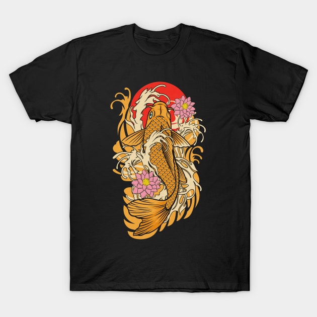 Koi Fish and Lotus Flowers T-Shirt by edwardechoblue